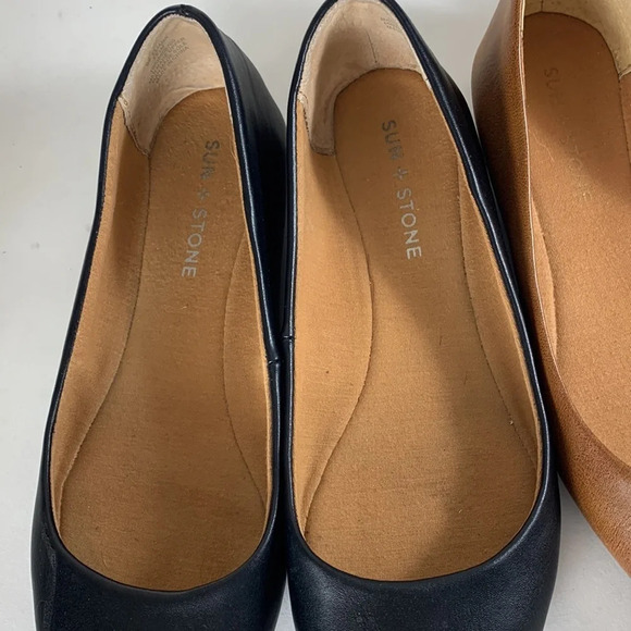 Sun & stone eliana black and cognac faux leather ballet flats lot basic neutral - Picture 4 of 12